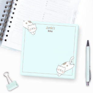 Cute White Cat Kitten Kitty Blue Name Post-it Notes