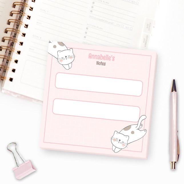 Cute White Cat Kitten Kitty Graph Pink Girly Name Post-it Notes (Cute White Cat Kitten Kitty Graph Pink Girly Name Post-it Notes)