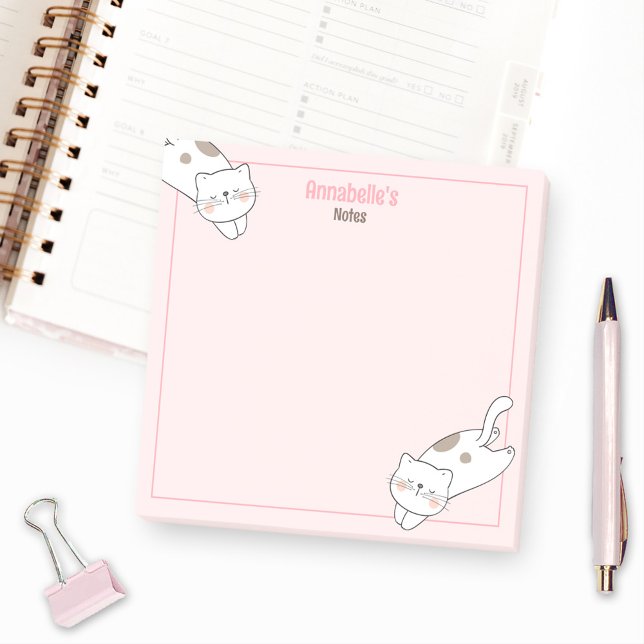 Cute White Cat Kitten Kitty Pink Girly Name Post-it Notes (Cute White Cat Kitten Kitty Pink Girly Name Post-it Notes)