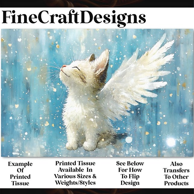 Cute White Cat Kitten With Wings AV3 Decoupage Tissue Paper (Creator Uploaded)