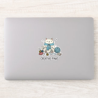 Cute White Cat Knitting Scarf Blue Yarn Graphic 