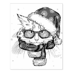 Cute White Cat Merry Christmas Rubber Stamp