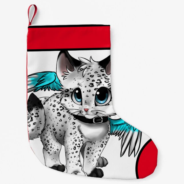 Cute White Cat Merry Christmas Small Christmas Stocking (Front)