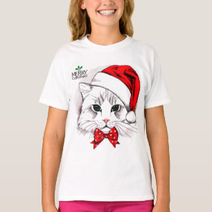 Cute White Cat Merry Christmas T-Shirt