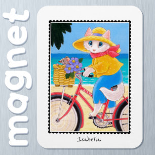 Cute White Cat Mouse Best Friends Bicycle Name Fun Magnet