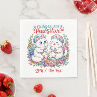 Cute White Cat Nurse Watercolor Personalised Napkin