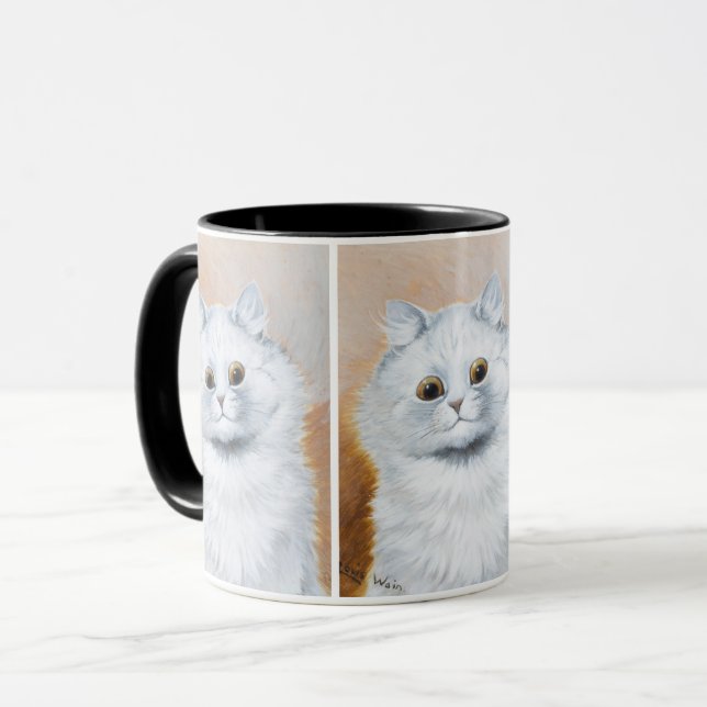 Cute White Cat Painting by Louis Wain Mug (Front Left)