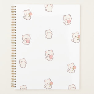 Cute White Cat Pattern – Kawaii Hearts & Flowers  Planner
