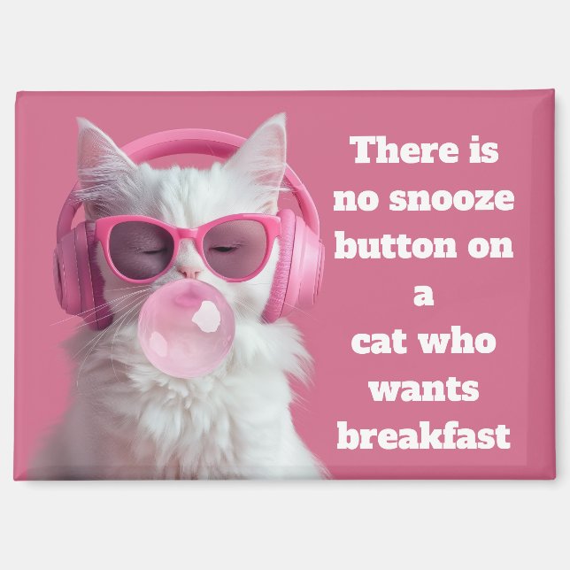  Cute  White Cat  – Personalised Magnet (Front)