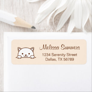 Cute White Cat Pet Beige Return Address Label