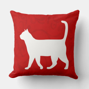 Cute White Cat Pet On Red Cushion