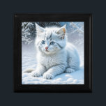 Cute White Cat Playing in the Snow Gift Box<br><div class="desc">Pretty ai generated winter scene with a sweet white fluffy kitten playing in the snow.</div>