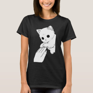 Cute White Cat Playing with Hand Women's T-Shirt
