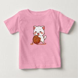 “Cute White Cat Playing with Woolen Ball Kawaii  Baby T-Shirt