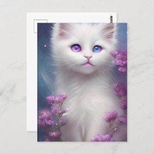Cute White Cat Portrait Postcard