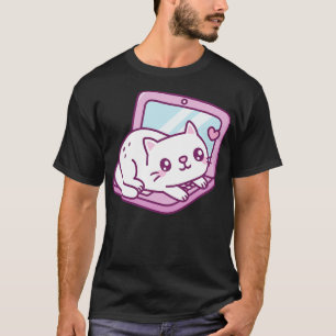 Cute White Cat Resting On Laptop T-Shirt