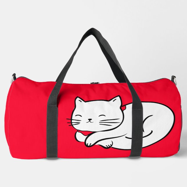 Cute White Cat Sleeping Duffle Bag (Front)