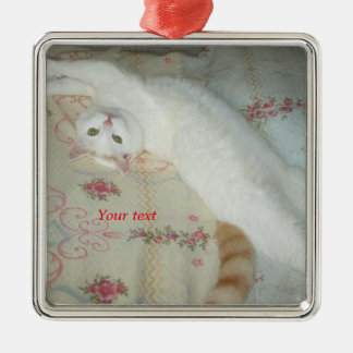 Cute white cat stretched out  metal ornament