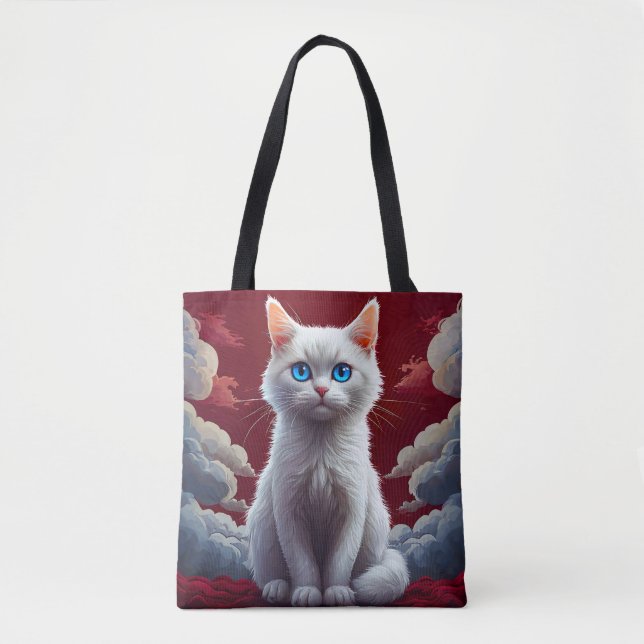 Cute White Cat Tote Bag (Front)