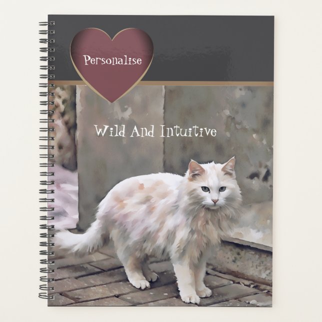 Cute White Cat Wild Quote Grey Journal  Planner (Front)
