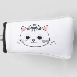 Cute White Cat with Baseball Cap Golf Club Head Cover