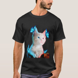 Cute White Cat With Butterfly Cat Adoption For Cat T-Shirt