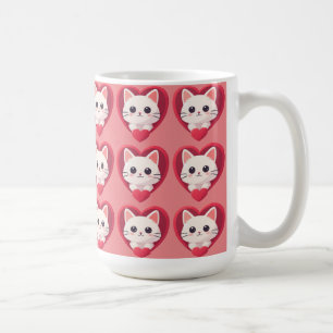 Cute White Cat with Heart Kawaii Kitty Love Design Coffee Mug