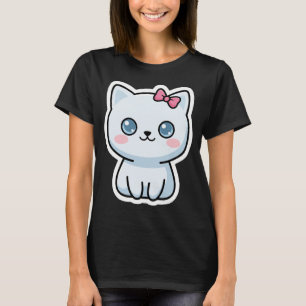 Cute White Cat with Pink Bow T-Shirt