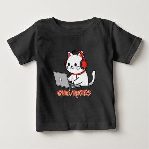 Cute White Cat with Red Headphones Laptop Baby T-Shirt