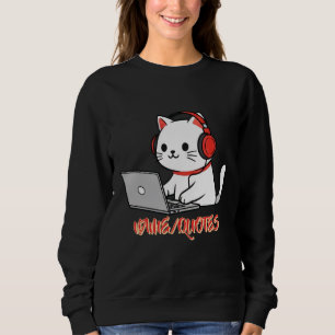 Cute White Cat with Red Headphones Laptop Sweatshirt