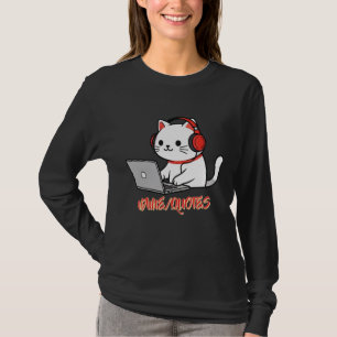 Cute White Cat with Red Headphones Laptop T-Shirt