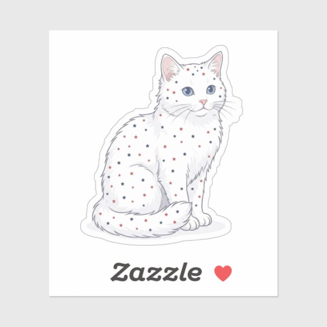 Cute White Cat with Tiny Patriotic Stars Pattern  (Sheet)