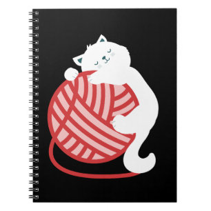 Cute white cat with yarn ball notebook