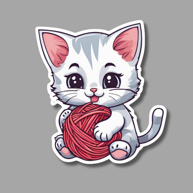 Cute White Cat with Yarn Waterproof  (Creator Uploaded)