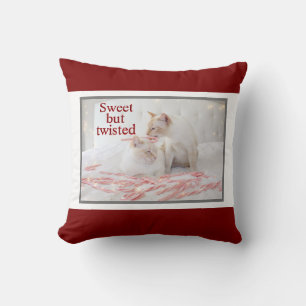 Cute White Cats and Candy Canes Sweet But Twisted Cushion