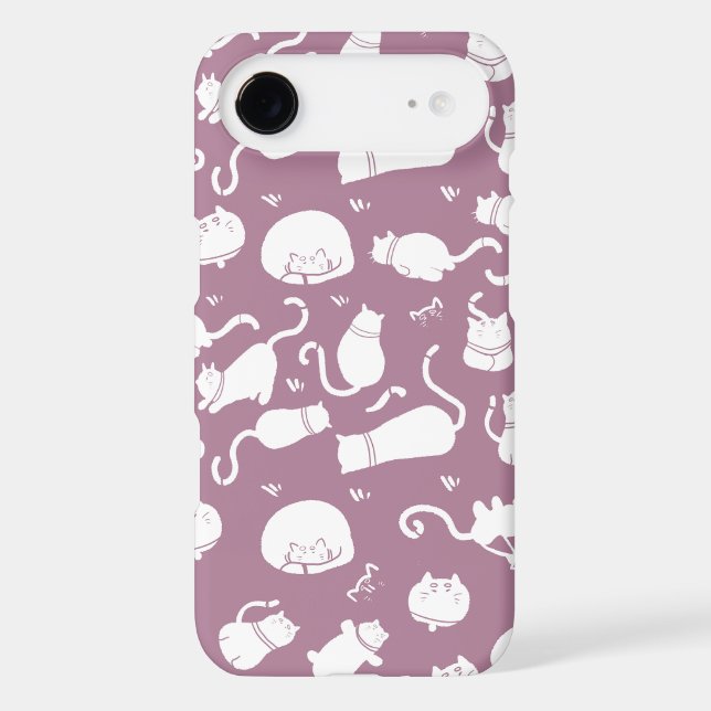 Cute White Cats Pattern on Mauve Background (Back)