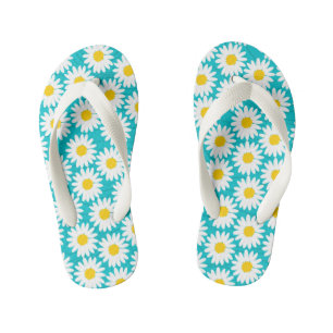 Cute White Chamomile Aqua Blue Boy Flip Flops