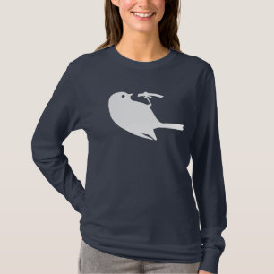 Cute White Chickadee Bird Silhouette Graphic T-Shirt