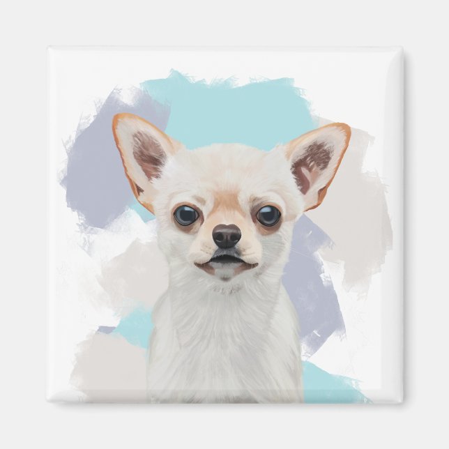Cute White Chihuahua Abstract Blue Magnet (Front)