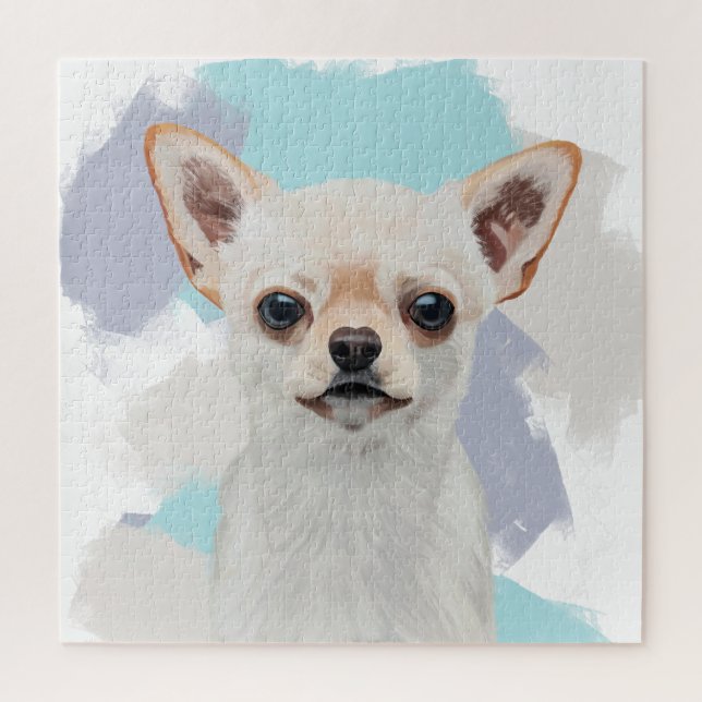 Cute White Chihuahua Dog Abstract Blue Background Jigsaw Puzzle (Vertical)