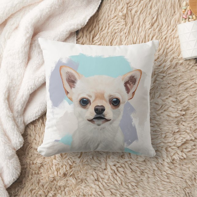 Cute White Chihuahua With Abstract Blue Background Cushion (Blanket)