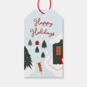 Cute White Christmas Dog Making Snow Angels Gift Tags
