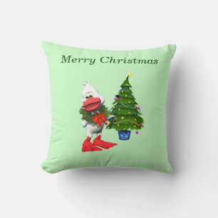 Cute White Christmas Duck Wearing a Wreath Cushion