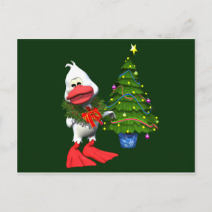 Cute White Christmas Duck Wearing a Wreath Holiday Postcard