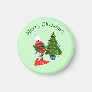 Cute White Christmas Duck Wearing a Wreath Magnet