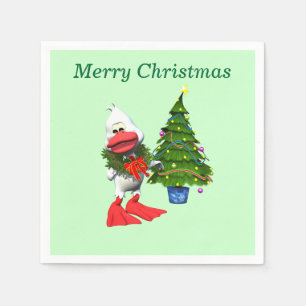 Cute White Christmas Duck Wearing a Wreath Napkin