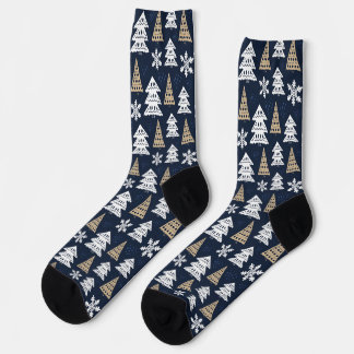 Cute White Christmas Tree Black Socks