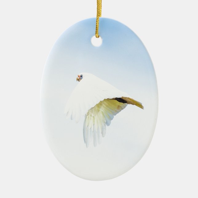 Cute white Cockatoo in flight Australia Ceramic Ornament (Front)