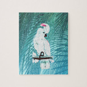 Cute white cockatoo tropical palm leaves jigsaw puzzle