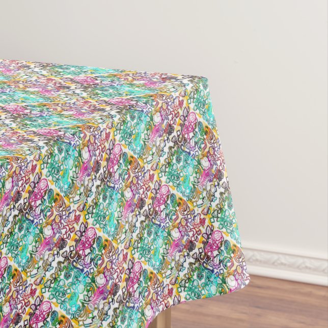 Cute white colourful flowers tablecloth (In Situ)